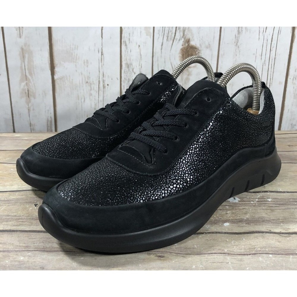 Hotter Star Nubuck Shoes Womens Size 9 Athletic Lace Up Comfort Black Trainers